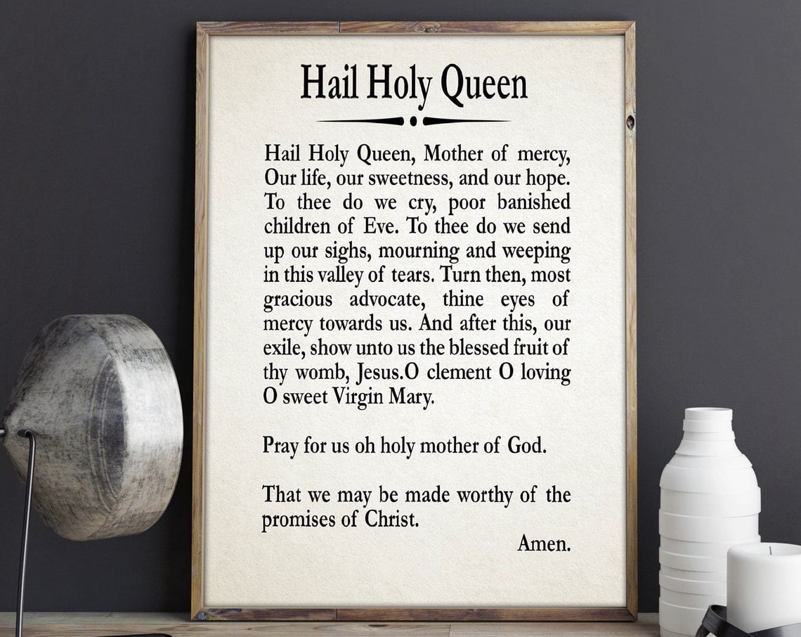 Hail Holy Queen Prayer Print Catholic Decor Prayer Gift Wall Art ...