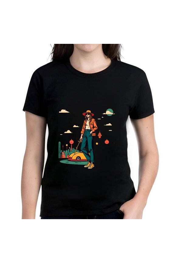 Retro Aesthetic Desert Adventure Graphic Tee - Women's Vintage Style Fashion T-Shirt - Casual Short Sleeve Cotton Top