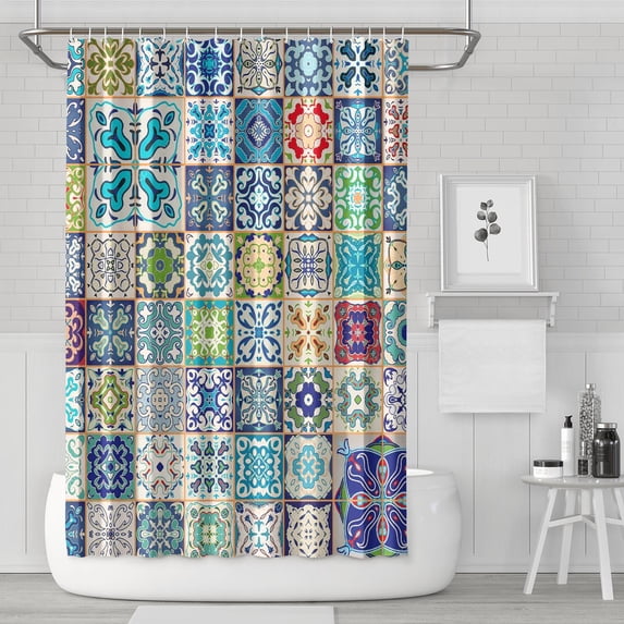 Retro Aesthetic Tribal Shower Curtain 72x72 Inches Quick-Dry Polyester Curtain with Plastic Hooks Boho Ethnic Vintage Style