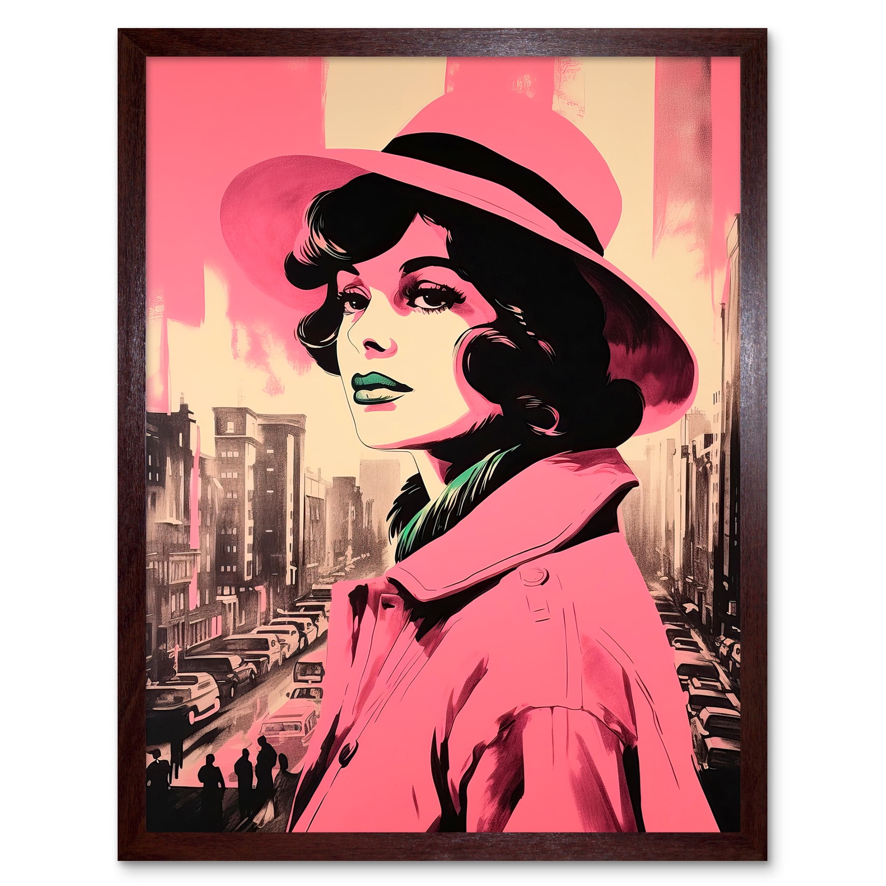 Retro Aesthetic Vintage Fashion Pink Cityscape Art Print Framed Poster