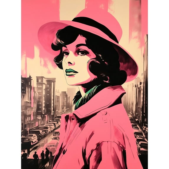 Retro Aesthetic Vintage Fashion Pink Cityscape Extra Large XL Wall Art Poster Print