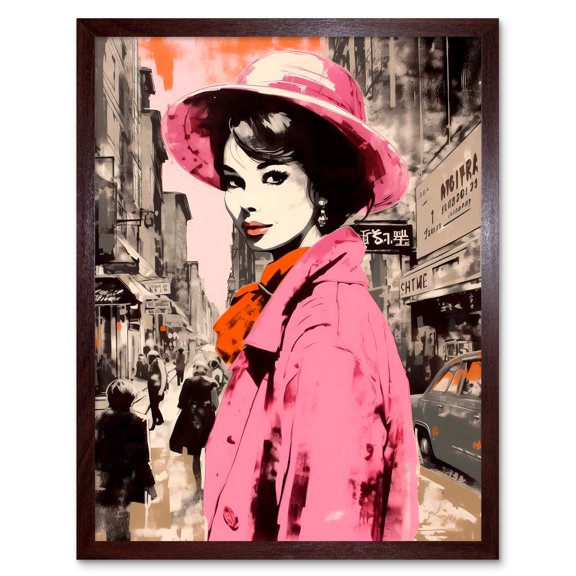 Retro Aesthetic Vintage Fashion Woman in Street Art Print Framed Poster Wall Decor 12x16 inch