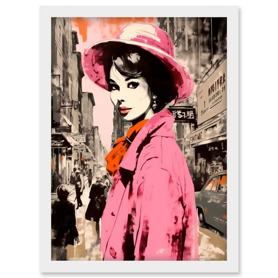 Retro Aesthetic Vintage Fashion Woman in Street Artwork Framed Wall Art Print A4