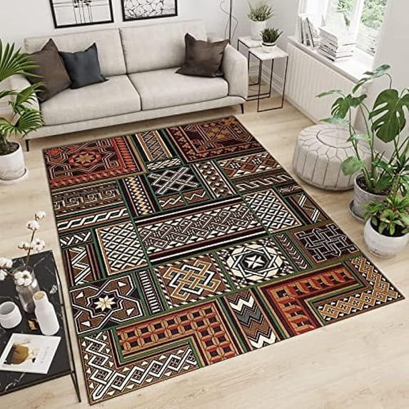 Retro Aesthetics Area Rugs,Traditional Ethnic Geometry Soft Washable Carpet, Upholstery Rug With Non-Slip Backing For Kids Boys Girls Bedroom Living Room Dining Room Study 5 x 6ft