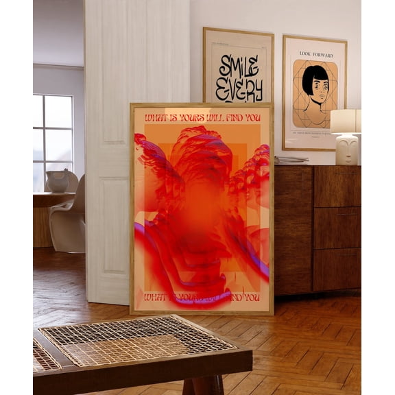 Retro Affirmation Eye Poster, 70s Psychedelic Red Wall Art Print, 12x18 Inch, UNFRAMED