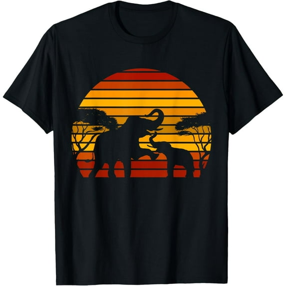 Retro Africa Animal Zoo Keeper Gift Safari Sunset Elephant T-ShirtMen and women, Black T-shirt, size: Extra large S-4XL