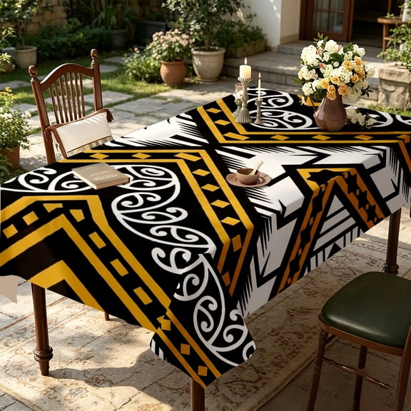 Retro African Color Block Geometric Print Tablecloth, Kitchen Living Room Home Dining Decor, Ethnic Modern Table Cover, Thanksgiving Christmas Gift