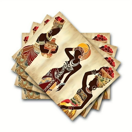 Retro African Women Print Placemats Set of 4 Decorative Dinner Place Mats Washable Table Mat for Gifts, Holiday, Birthday Party, Wedding & Dining