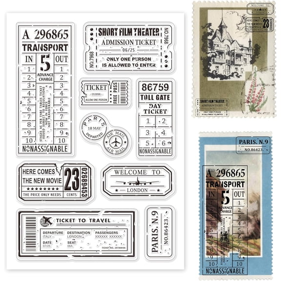 Retro Air Travel and Movie Ticket Silicone Clear Stamps Transparent Stamps for Christmas Birthday Valentine's Day Cards Making DIY Scrapbooking Photo Album Decoration Paper Craft