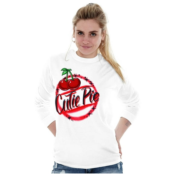 Retro Airbrushed Cherry Cutie Pie Women's Long Sleeve T Shirt Brisco Brands S