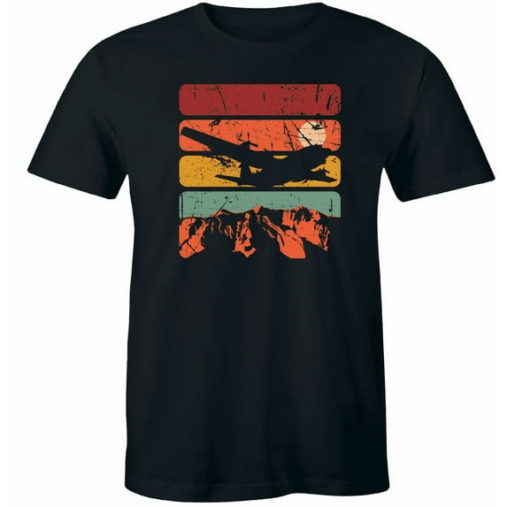 Retro Airplane Flying Over Mountains T-Shirt Pilot Aviation Travel Tee Men Women