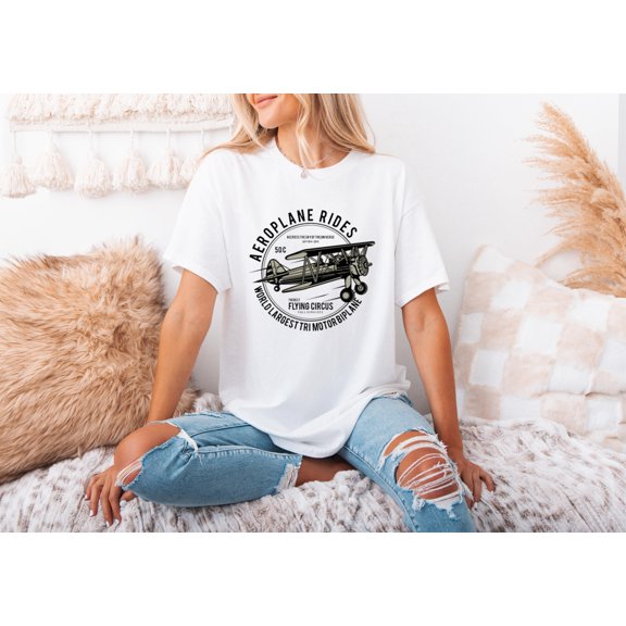 Retro Airplane Ride Travel Adventure Pilot Flying Style T-shirt, for men & women, up to size 5XL.