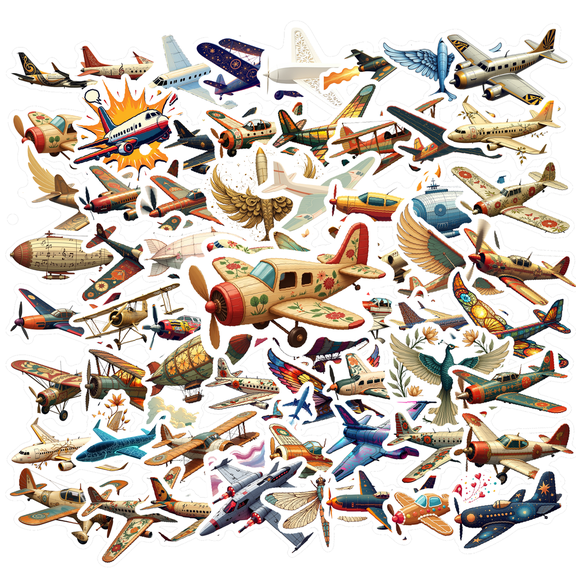 Retro Airplane Theme Stickers, Waterproof Airplane Theme Sticker for Water Bottle Laptop Phone Cases Planner Skateboard Luggage Helmet Party Favor Decor, Ideal for Adults Teens Teacher Rewards