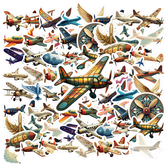 Retro Airplane Theme Stickers, Waterproof Airplane Theme Sticker for Water Bottle Laptop Phone Cases Planner Skateboard Luggage Helmet Party Favor Decor, Ideal for Adults Teens Teacher Rewards