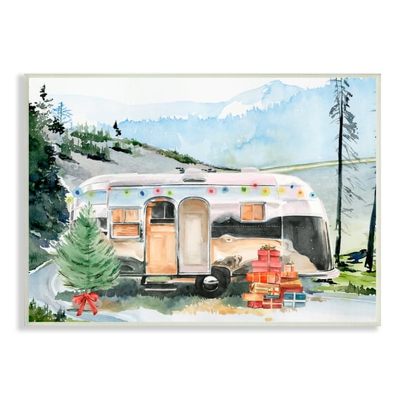 Retro Airstream Camper Rustic Christmas Scene Presents Trees 10 in x 15 in Framed Painting Art Print, by Stupell Home Décor