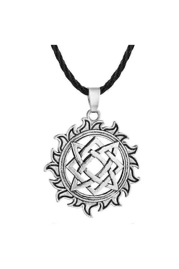Retro Alatyr Star Slavic Amulet Necklace Rope Chain Svarog Square Pendant Norse Talisman Pagan Necklace Viking Jewelry