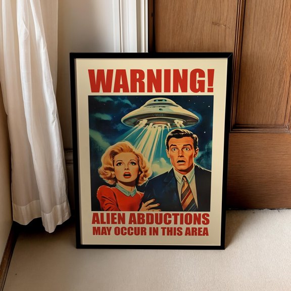 Retro Alien Abduction Warning Scifi Art