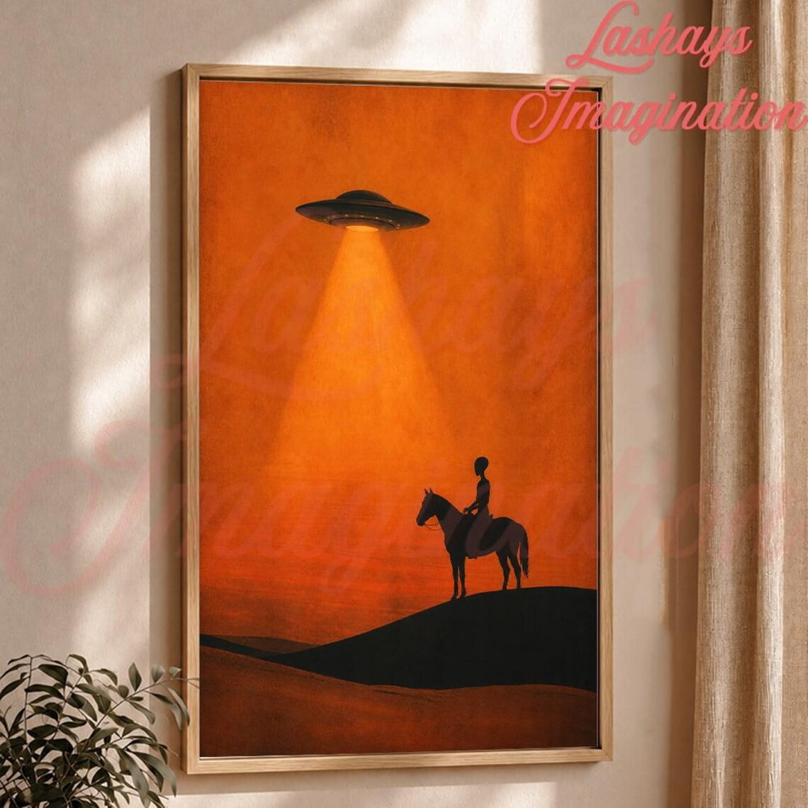 Retro Alien Horse And UFO Wall Art Print, Surreal Vintage Science ...