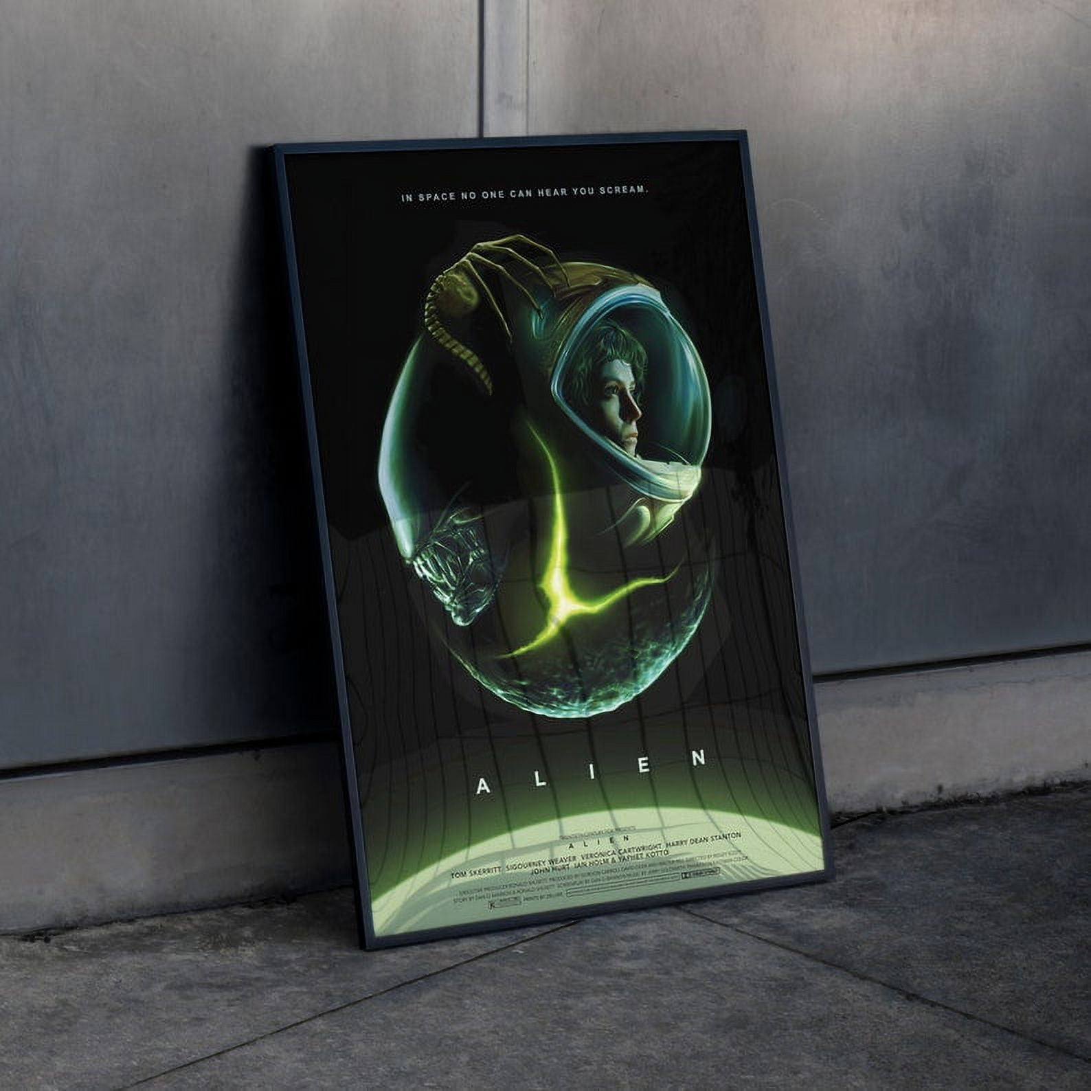 Retro Alien Poster, Vintage 70s Horror Movie Wall Art, Sigourney Weaver
