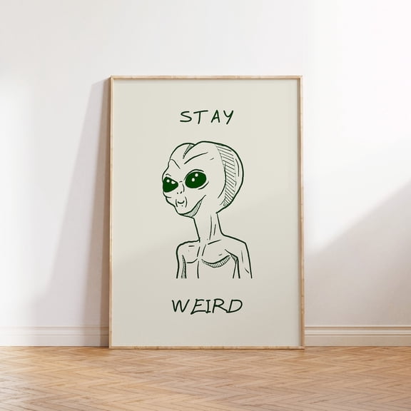 Retro Alien Print: Quirky Wall Art, Unframed Canvas 12x16in