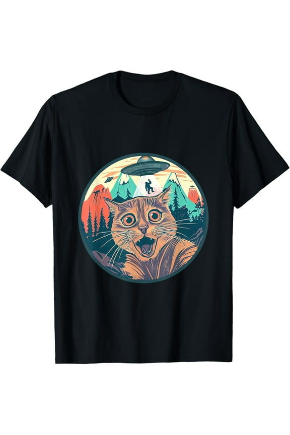Retro Alien cat funny vintage ufo Vintage Gifts For fan Tee shirt