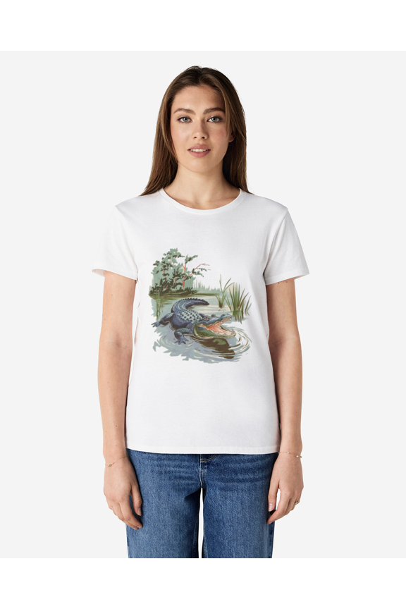 Retro Alligator In Swamp Setting Unisex T-Shirt, for men & women, up to size 5XL