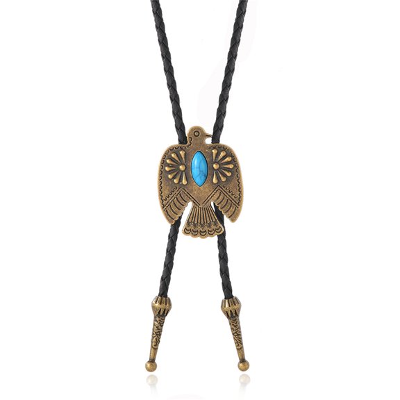 Retro Alloy Bird Pendant with Turquoises, Unisex Bolos Chain Necklace for Casual Outfits & Parties, Fashion Accessory