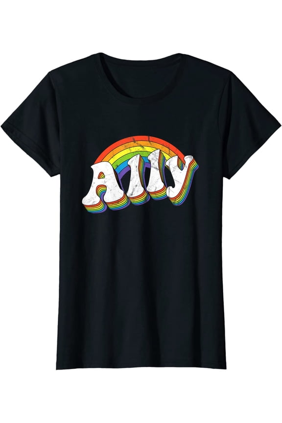 Retro Ally LGBTQ 70s Gay Pride Flag LGBT T-Shirt