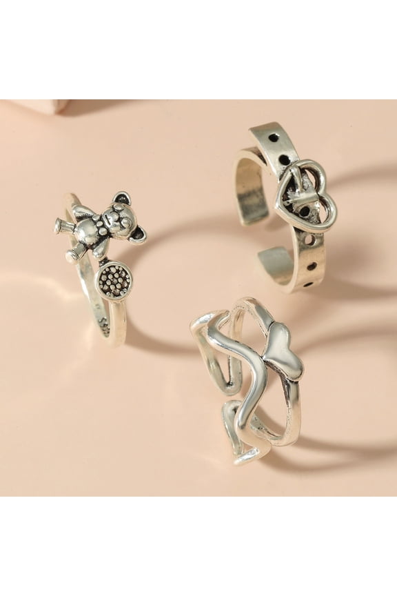 Womens Ring Set Retro Geometric Rings Animal Zodiac Rings Electroplated Alloy Rings Gift for Her 3 Piece Set Twist Knot