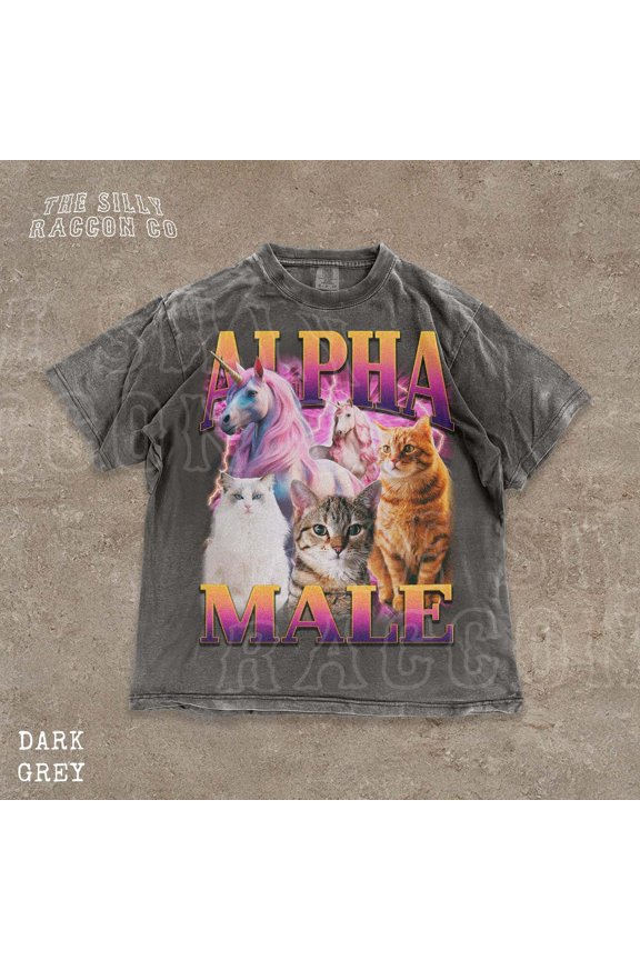 Retro Alpha Male Unicorn Cat for Vintage 90s Ironic Sigma Top Gag for Him T-Shirt