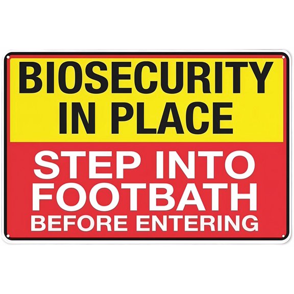 Retro Aluminum Biosecurity Step Into Footbath Sign - 12×8 Inches, Rust-Free Aluminum UV-Ink, Durable Outdoor Home Farm Decor