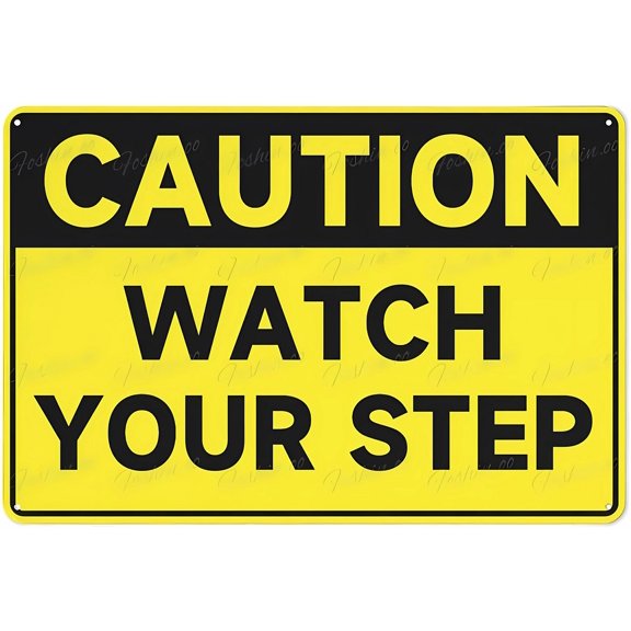 Retro Aluminum Caution Watch Your Step Sign - 8"x12" Metal Sign with Symbol, UV Printed, 4 Pre-Drilled Holes, Indoor Outdoor