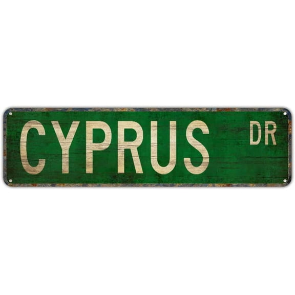Retro Aluminum Metal Wall Plaque Cyprus Street Sign Green 16 x 4 Inches