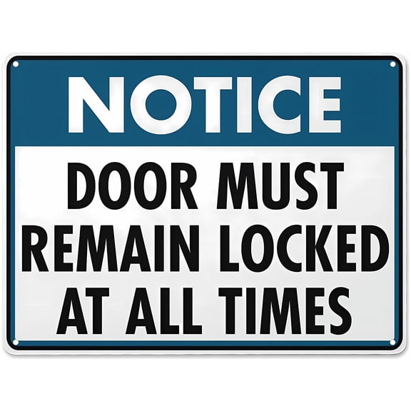 Retro Aluminum Notice Door Must Remain Locked At All Times - 8"x12" Safety Warning Sign, Indoor Outdoor Use for Office, Warehouse