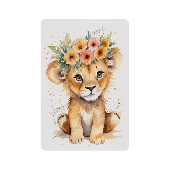 Retro Aluminum Sign, 12 x 16 Inches, Watercolor Lion Design, Gift For Living Room, Bedroom, or Office, Adds a Unique Element for Nature and Animal Lovers
