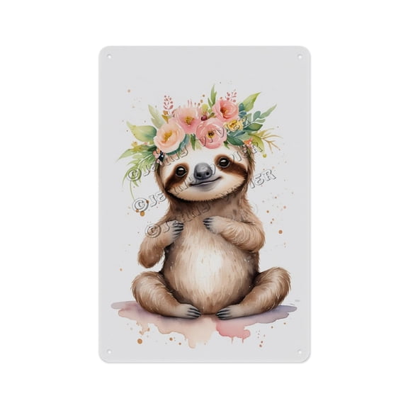 Retro Aluminum Sign - Funny Sloth - 12 x 16 Inches - Unique Metal Sign for Nursery Perfect for Brightening Up the Space