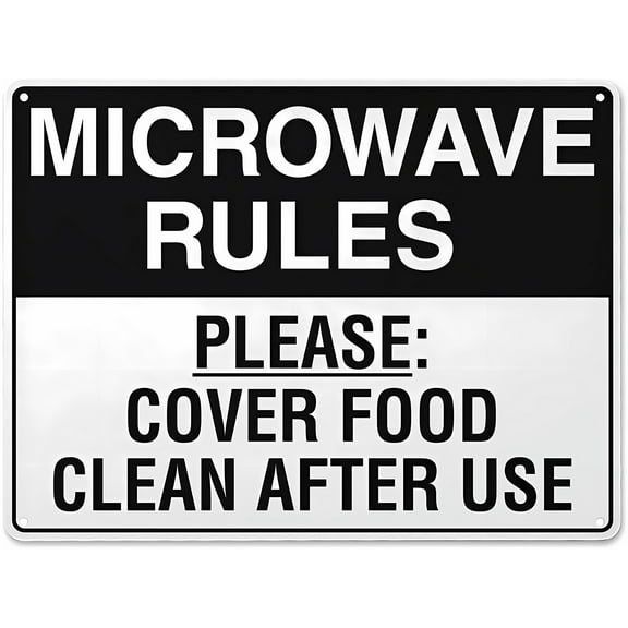 Retro Aluminum Sign Microwave Rules Please Cover Food Clean After Use - 8"x12" Rust Free Aluminum Sign, UV Protected Waterproof Weatherproof Fade Resistant, 4 Pre-Drilled Holes, Kitchen