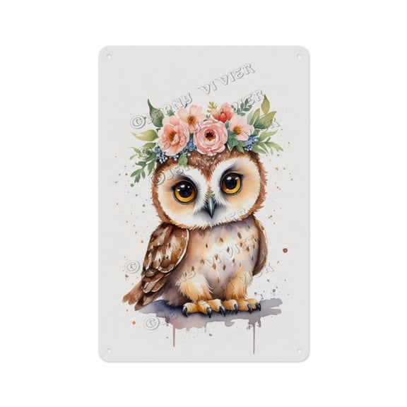 Retro Aluminum Sign - Watercolor Owl - 12 x 16 Inches - Unique Metal Sign for Bird Lovers Perfect for Enhancing Your Home Aesthetics