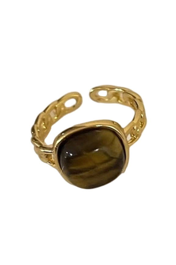Retro Amber Stone Rings Unique Natural Gemstones Open Finger Rings Handmade Bohemian Styles Accessory for Stylish Ladies