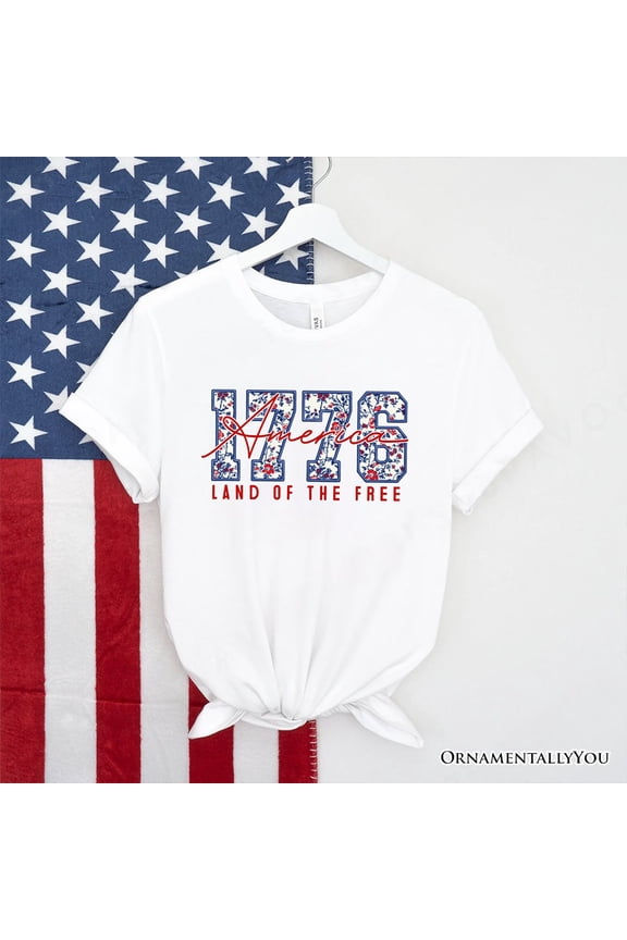 Retro America 1776 Floral T-Shirt, Land of the Free Patriotic Tee