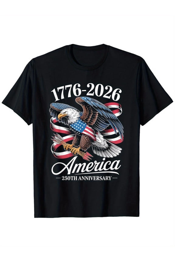 Retro America 250th Anniversary 1776-2026 Patriotic Bald Eagle Graphic T-Shirt Vintage USA Pride Men's Apparel