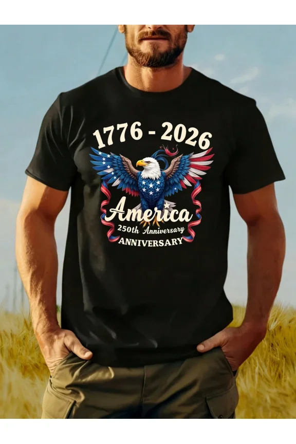 Retro America 250th Anniversary T-Shirt 1776-2026 Patriotic American Eagle Graphic Tee for Men Vintage USA Pride Short Sleeve Top