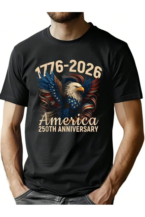 Retro America 250th Anniversary T-Shirt 1776-2026 Patriotic Bald Eagle American Flag Graphic Tee for Men Vintage Style USA Pride Apparel