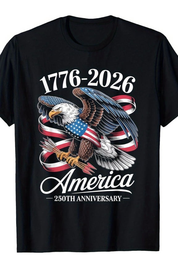 Retro America 250th Anniversary T-Shirt 1776-2026 Patriotic Bald Eagle USA Flag Graphic Tee for Men and Women Vintage Style Semiquincentennial Celebration Top