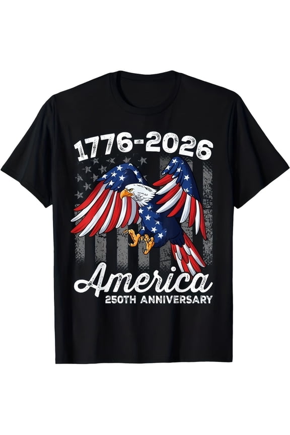 Retro America 250th Anniversary T-Shirt 1776-2026 Patriotic Bald Eagle USA Flag Graphic Tee Vintage Fourth of July Celebration Apparel for Men Women
