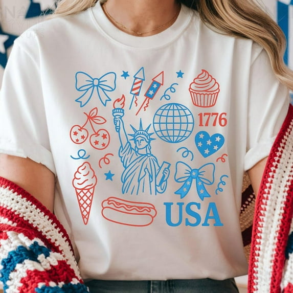Retro America Coquette Shirt, Preppy 4th of July Shirt, Girly Memorial Day Shirt, Vintage USA Shirt, Independence Day Shirt, Land of the Free Shirt