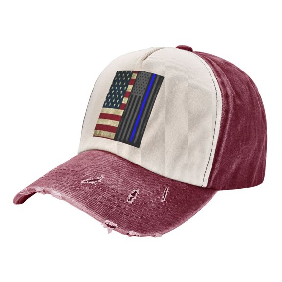Retro America-Flag Baseball Cap Distressed Adjustable Vintage Cotton Denim Hat for Women Men
