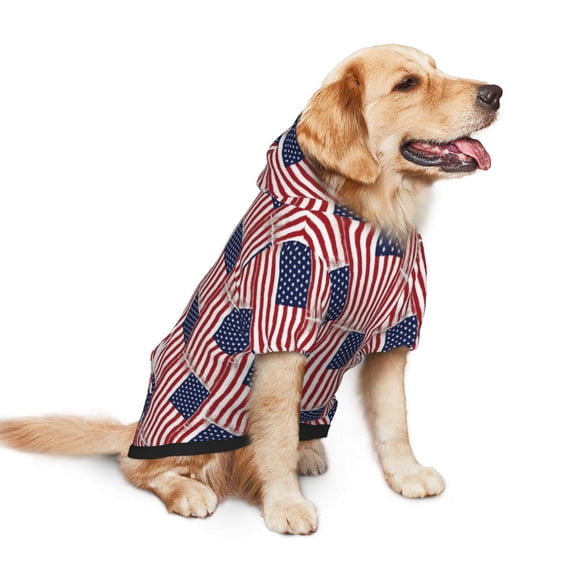 Retro-America-Flag Dog Hoodie Colorful Pullover Sweatshirts Medium