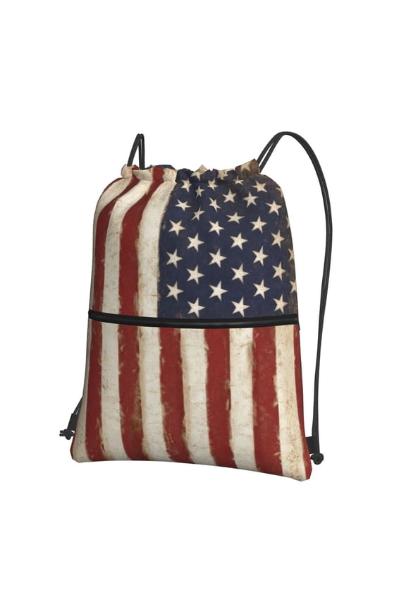 Retro-America-Flag Drawstring Backpack Bag Water Resistant Yoga Shopping Cinch Bag Sackpack For Men Women