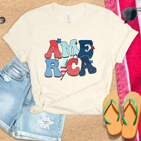 Retro America Shirt | Patriotic Shirt | Independence Day Gift | Retro 4Th Of July Shirt | God Bless America | Fourth Of July Shirt T-Shirt (Colors:Natural; Sizes:3XL;)